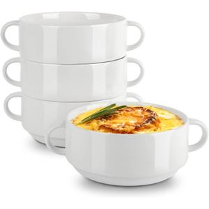 22 oz Bowls, Soup Bowls with Handles Set of 4, Ceramic Serving Bowls for Salad, Cereal, French Onion Soup, Dessert, Dishwasher, Microwave, Oven, Stackable Bowls for Kitchen