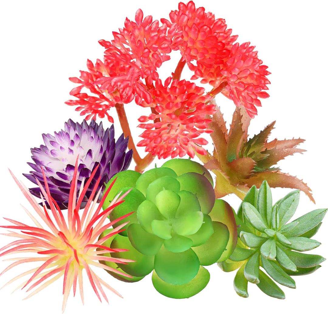 Artificial Succulent Plants, 6pcs Mini Fake Succulents Plants for DIY Crafting Home Wall Office Decoration (excluding pots)