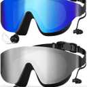 Zoomsnail Swim Goggles 2 Pack, Rimless Wide View Swimming Goggles for Adult, Anti-Fog UV Leaking Pool Goggles for Men Women (Blue & Silver)