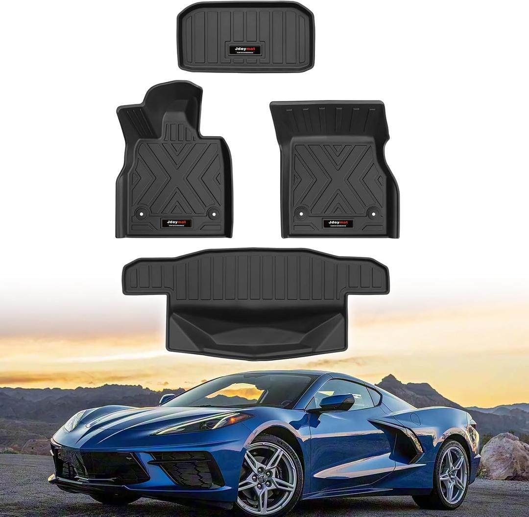 Custom for 2020-2025 Chevy Corvette C8 Floor Mats and Front and Rear Cargo Mats Trunk Liner TPE All Weather Accessories