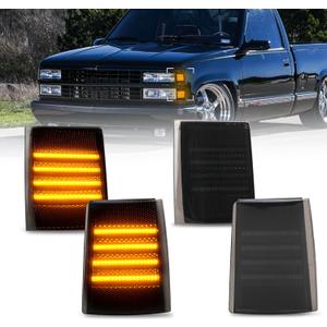 Bestview Front Corner Light Assembly Compatible with 1988-1993 Chevy C/K 1500 2500 3500 C10 Silverado Suburban Tahoe, Upgraded Harness Design, Smoked Lens Amber LED 4Pcs
