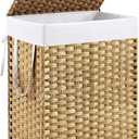 DUMOS Woven Laundry Basket with Lid, 90L Large Capacity Hamper, Removable & Machine-Washable Liner, Foldable Rattan Clothes Hamper, Sturdy Steel Frame, Odor Control, Goose Yellow