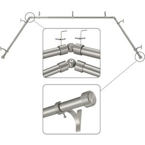 Brushed Nickel Bay Window Curtain Rods with Aluminum End Cap Finials and Brackets,Adjustable 32-86 Inch Center Rod for windows (20-82), 32-58 Inch Side Rods for windows (20-54)