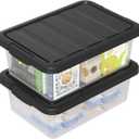 14 L Clear Storage Box with Black Lid, Plastic Stackable Container Organizer, Medium-14 Quart, 2 Packs