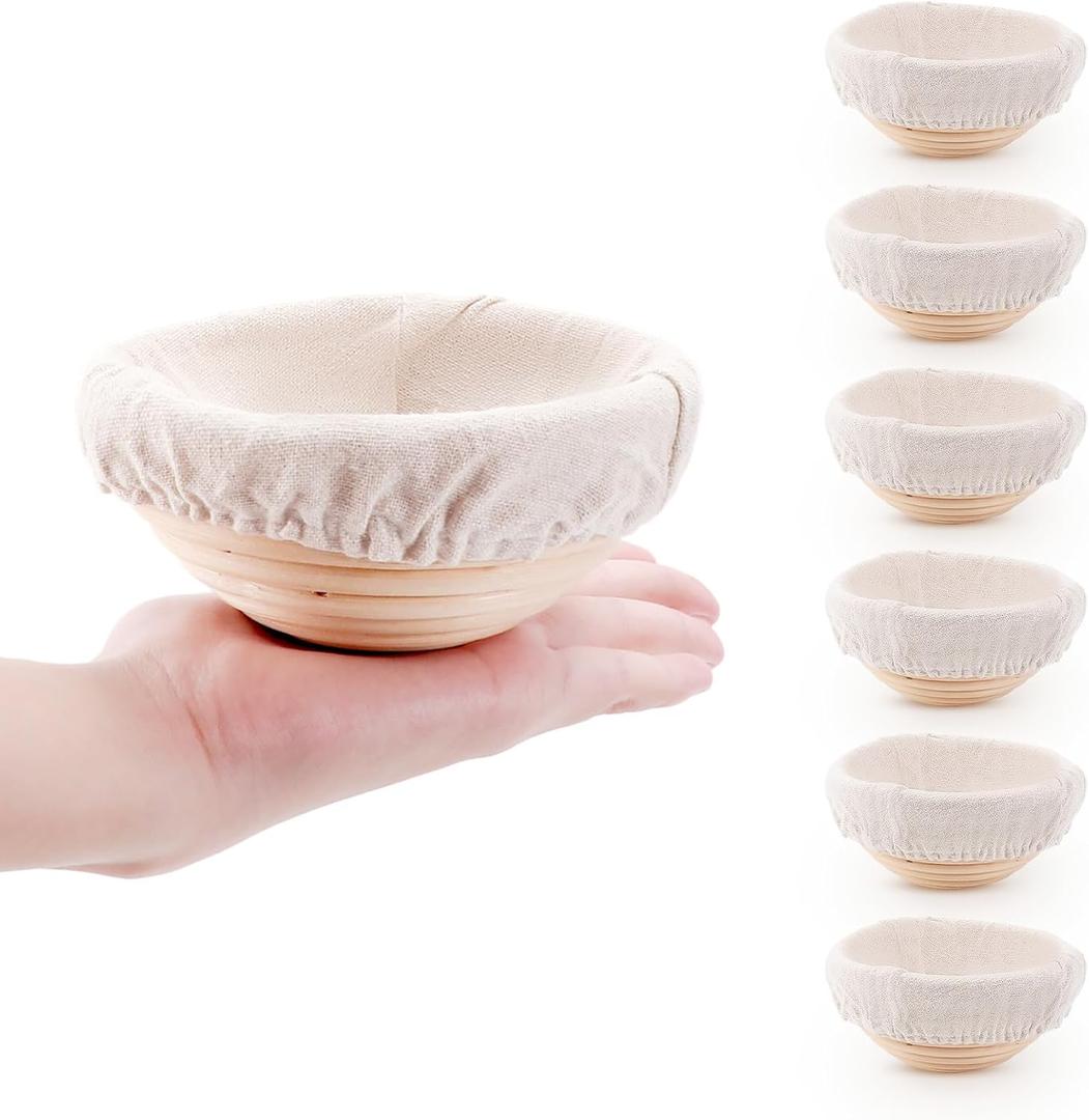 Mini Bread Dough Proofing Basket & Liner (Set of 6, 5 inch), Sourdough Bread Bakery Bowls for Professional & Home Bakers