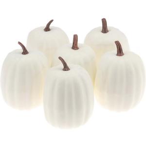 Woration High-Grade Fake Pumpkins Sets Artificial Milk White Pumpkin Decoration for Fall Harvest Halloween Thanksgiving Party Decorating - 6 pcs