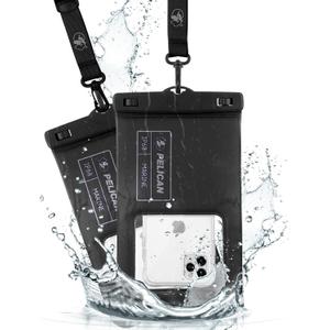 Pelican 2 Pack Marine - IP68 Waterproof Phone Pouch (XL Size) Floating Waterproof Phone Case - Beach Cruise Ship Travel Essentials - Works with All Phones - Detachable Lanyard - Stealth Black
