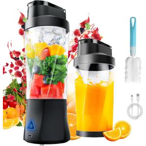 Portable Blender, 24oz Personal Blender for Shakes & Smoothies, 6000mAh, Leakproof-Lid & Sip Spout, BPA Free, USB-C Rechargeable and Self Cleaning Portable Juicer with 6 Sharp Blade, Black