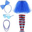 5Pcs/Set Women Tutu Costume Accessories Set 4 Layered Tulle Tutu Skirt Bow Headband Sets for Women Party Supplies (Dark Blue)