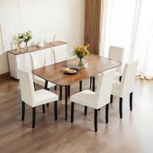 CHUN YI Upholstered Dining Chairs Set of 6, Fabric Dining Room Chairs with Solid Wood Legs, Modern Parson Chairs for Kitchen, Restaurant, Hotel, Ivory White