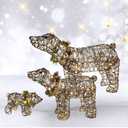 Lighted Christmas Decorations Outdoor Rattan Polar Bear 3-Piece - HOYECHI Polar Bear Family with 140 LED Lights, Zip Ties, Ground Stakes for Front Yard, Lawn - Rattan/Brown