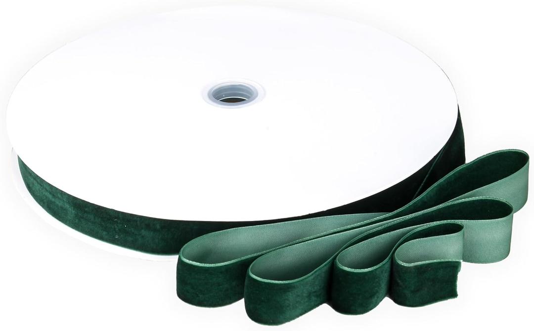 Dark Green Velvet Ribbon 1'' 50 Yards Velvet Fabric Vintage Ribbon for Christmas Tree, Gift Wrapping, Flower Bouquet, Wreath Decorations, Bow Making (Dark Green, 1"-50 Yard)