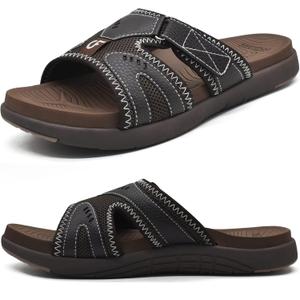 COFACE Mens Sport Recovery Sandals Plantar Fasciitis Soft Cushion Lightweight Orthotic Slides for Men (9.5, Brown)