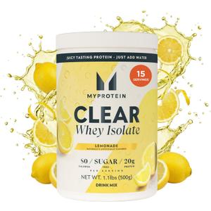 Myprotein Clear Whey Isolate Protein Powder, 15 Servings (0.8lbs), Lemonade, 20g Protein per Serving, Naturally Flavored Drink Mix, Daily Protein Intake for Superior Performance 12.8 Ounce (Pack of 1), BBD 05/27