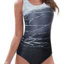 American Trends One Piece Swimsuit Women Criss Cross Back Color Block Print Bathing Suits Athletic Modest Swimwear (12-14, E Black Gradient)