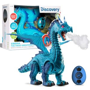 Discovery Frost-Breathing RC Dragon with Smoke Breath, Walking, Wing Flapping, Realistic Roaring Sounds| Light-Up Large Dinosaur Toy| Remote Control Robot Dino Mythical Creature|Kids Boys Gift| Age 6+ (Blue)