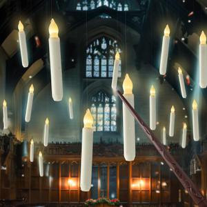 Homemory Hanging Floating Candles with Wand Remote and String, 12 Pcs Flying Flameless LED Taper Candles Warm White Light, Battery Operated Window Candles with Wand for Halloween Christmas Party