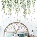 Hanging Vine Wall Decals - Green Nature Plants Leaves Wall Stickers - Bedroom Living Room Sofa TV Background Home Wall Decor