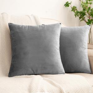 HWY 50 Gray Grey Velvet Throw Pillow Covers 18x18 Inch, Pack of 2 Soft Cozy Solid Decorative Luxury Cushion Cases for Couch Sofa Bed Living Room Bedroom