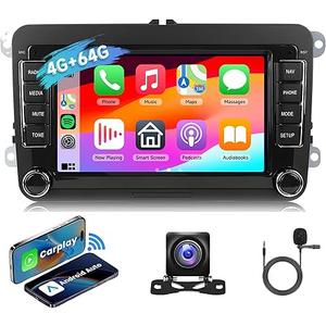 [4G+64G] Android Radio for VW Jetta Passat Golf Beetle Polo Caddy Tiguan Touran for SEAT for Skoda with Wireless CarPlay Android Auto, 7 Inch Touch Screen Car Stereo with Bluetooth/GPS/WiFi