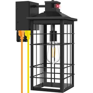 18inch Large Size Motion Sensor Porch Light with GFCI Outlets, Dusk to Dawn Black Outdoor Wall Light Fixture, 3 Modes Exterior Lighting Fixture Waterproof Outside Wall Lantern Sconce for House, 1-Pack