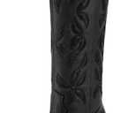 ISNOM Knee High Cowboy Cowgirl Boots for Women, Western Boots with Pull On Tab, Chunky Heel Design, Unique and Stylish (8.5, Matte Black)