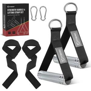 FitBeast Aluminum Exercise Handles & Lifting Straps Set - Replacement Gym Handles for Cables Machine, Pulley System, Strength Trainer, Pull Down Workout Handles, Pilates, Home Gym Cable Attachments (Black)