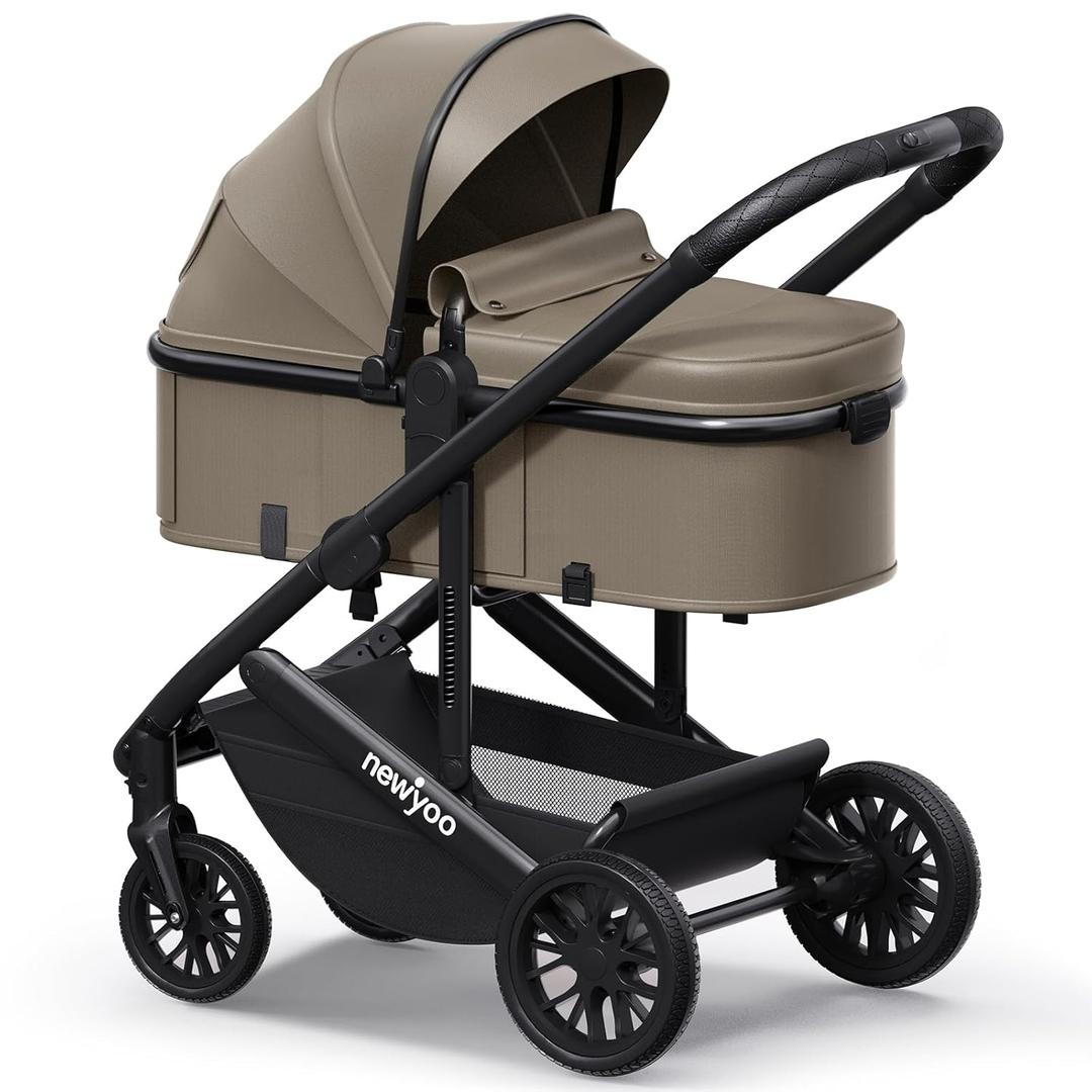 newyoo Infant Stroller with Bassinet Mode, Nestro 516M, Convertible Baby Strollers with Reversible Seat & Cup Holder, Coches para Bebes, 2-in-1 Rear-Facing Pram, Warm Taupe