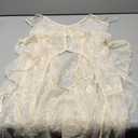 Women Boho Lace Flowy Top Spaghetti Strap Sheer See Through Long Cami High Low Ruffle Layering Crop Tops (Small, Bohemian Beige)