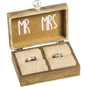Cypress Home Wedding Decor and Then Two Become One Mr. and Mrs. Wooden Ring Holder Decorative Box - 5W x 6D x 2H Elegant Wedding Proposal Rustic Gift Box