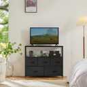 DUMOS TV Stand, Dresser with 5 Fabric Storage Drawers, Media Console Featuring Open Shelf for TV, Compact Entertainment Unit for Bedroom, Living Space, or Dorm Organization, Black, 39.4"D x 11.8"W x 31.5"H
