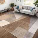 Washable Modern Area Rug: 6x9 Geometric Area Rugs for Living Room & Bedroom with Non-Slip Backing Modern Geometric Carpet for Living Room Brown 6'x9'.