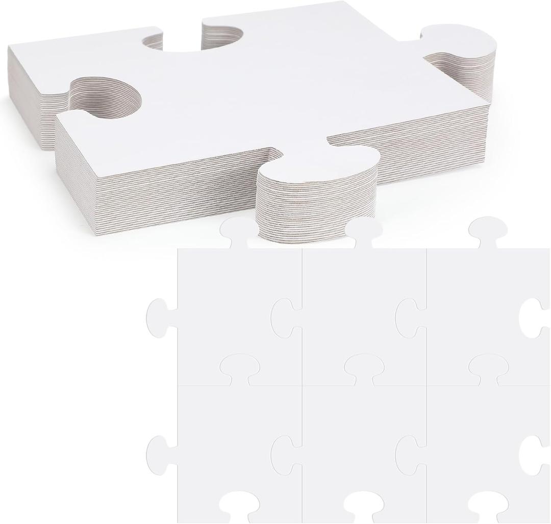 Sonwyoung 30 Pcs Large White Blank Puzzle Pieces Bulk to Draw on Make Your Own Jigsaw Puzzle Pieces Giant Double Blank White Papers for Kids Adult DIY Arts and Crafts Projects (8 x 9 Inch)