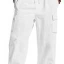 Mens Casual Cargo Pants Summer Vacation Lightweight Drawstring Pants Elastic Waist Beach Yoga Trousers with Pockets Medium