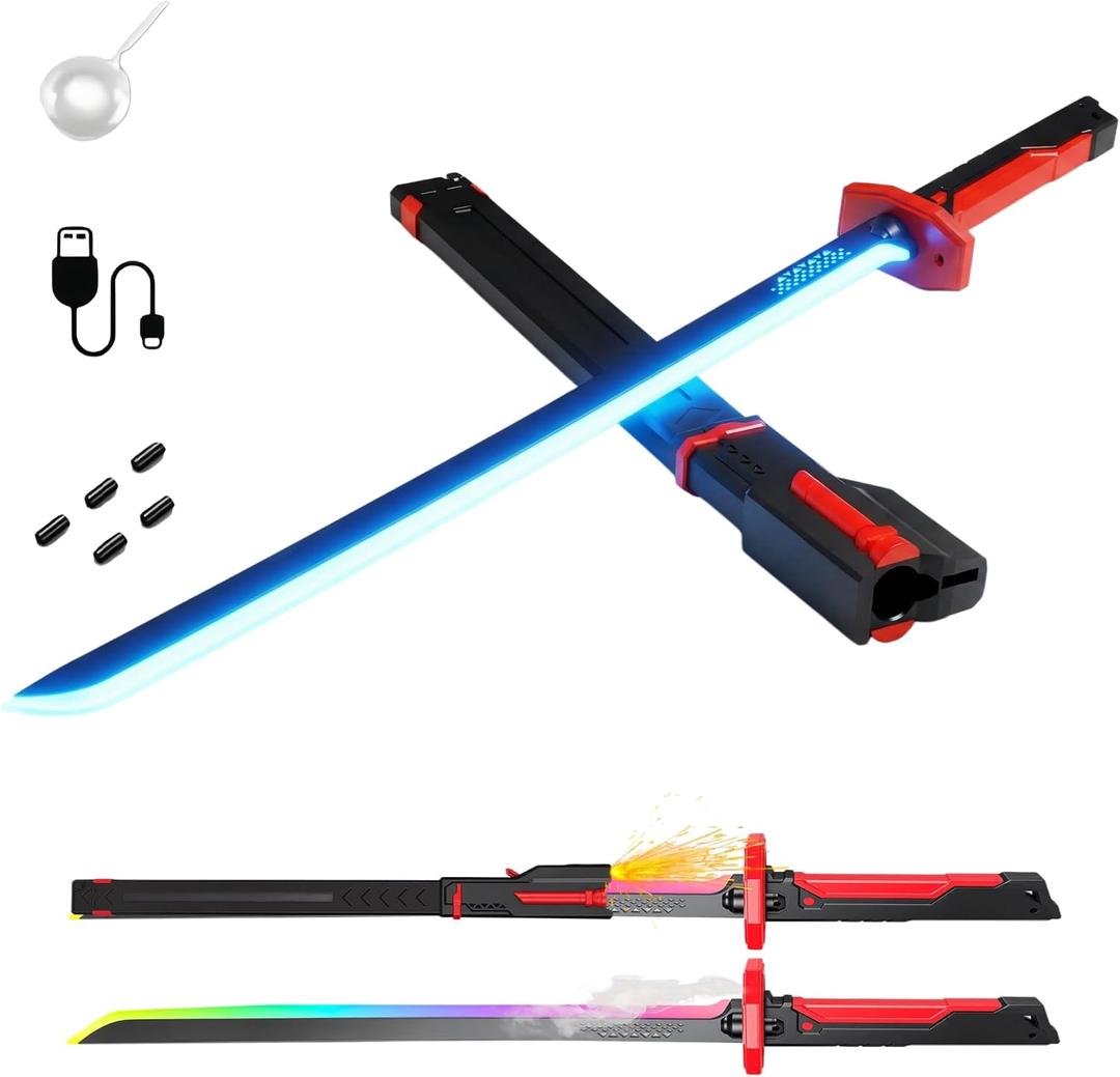 Lightsaber 31.5" Spark Sword with Mist Hit Sound, 8 Color Light Up Cyberpunk Swords Toy, for Cosplay, Dueling, Party