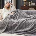 Cozy Bliss Deluxe Sheared Rabbit Faux Fur Throw Blanket, Soft Fuzzy High-Low Sculpted Plush Blanket for Couch, Cozy Home Accent, All Season Use, Grey 60"x80"