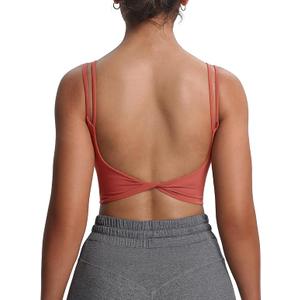 Aoxjox Women's Workout Sports Bras Fitness Yoga Crop Tank Twist Back Cami (Rust Red, XX-Small)