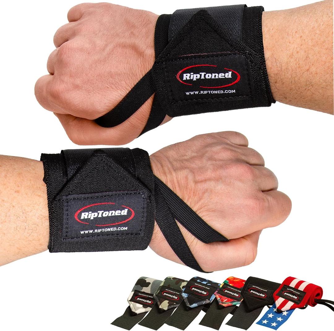 Rip Toned 18 Wrist Wraps - Wrist Straps for Weightlifting - Lift Better, Protect Wrist Pain - Adjustable, Durable, Machine Washable - Wrist Wraps for Weightlifting - USPA Endorsed for Men & Women (Stiff Fit, Black)