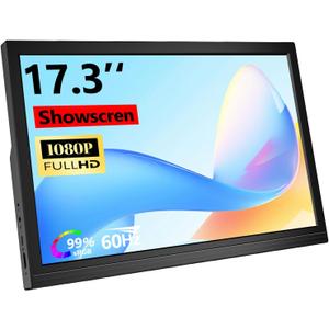 17.3inch Portable Monitor for Laptop FHD 1920x1080P 60HZ with Speaker HDMI USB-C Extent PC Monitor Compatible with Computer Xbox Switch mini PC PS4/5 Mac