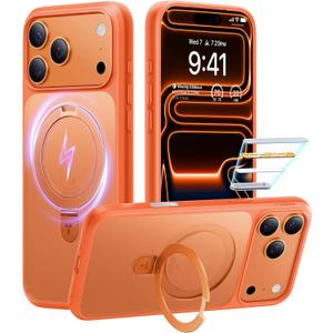 TORRAS for iPhone 17 Pro Case with Stand, Fit for MagSafe, 4X Military Drop Protection, Camera Control Button, Slim Soft Edge Phone Case for iPhone 17 Pro, Translucent Matte Cover 6.3", Cosmic Orange