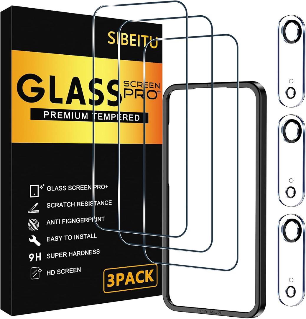 SIBEITU 3 Pack Screen Protector for iPhone 17 Air with 3 Pack Camera Lens Tempered Glass Protector, 6.6 Inch HD Clear Glass Film 9H Hardness Full Coverage, Scratch Resistent, Case Friendly