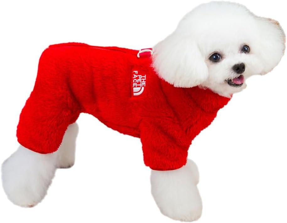 Tangpan Dog Fuzzy Velvet Pajamas, Plush Onesie Soft Dog Winter Clothes for Small Dogs, Pet Puppy Jumpsuit, Doggy Apparel Red Large