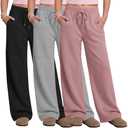 Oakgarden 3 Pack Girls' Wide Leg Sweatpants Drawstring Baggy Pants Teen Casual Loose Athletic Joggers with Pockets (Black, Light Heather Gray, Light Pink, 9-10 Years)