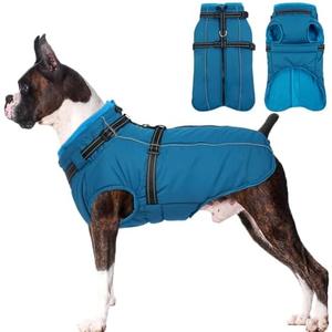Lelepet Waterproof Dog Jacket with Harness Built in Warm Dog Winter Coat, Windproof Reflective Fleece Jacket, Dogs Coats for Medium Dogs,Thermal Pet Snowsuit for Cold Weather, Schnauzer, Pug, Blue M