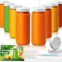 Ruckae 16oz Juice Bottles,Ribbed Glass Juicing Bottles with Lids,Smoothie Cup Lids and Straws,Water Bottle Mason Jar Drinking Glasses for Juicing,Smoothies,Kombucha (Clear-8 pack) (Transparent with Stripe)