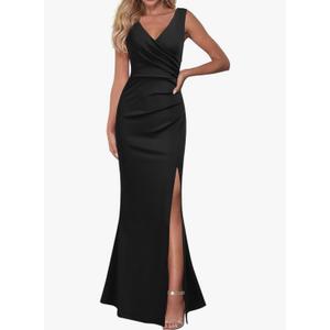 WOOSEA Women Sleeveless V Neck Split Evening Cocktail Long Dress XL