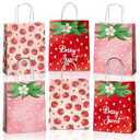 JOYGATHER 24 Pcs Strawberry Party Favor Bags With Handles - Berry Goodie Gift Bags for Kids, Kraft Paper for Birthday Party Supplies and Decorations