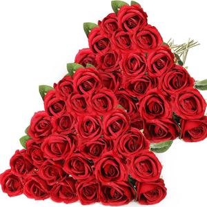 Hotop 40 Pcs Rose Artificial Flowers Bulk with Long Stem,Realistic Silk Fake Roses Bouquet for Home Wedding Centerpieces Party Table Decoration Valentines Gifts(Red)