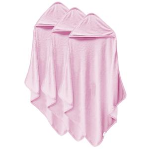 Cosy Family 3 Pack Baby Hooded Towels, Rayon Made from Bamboo, Ultra Soft Unisex Bath Towels for Babies, Toddler, Infant - Newborn Essential - Ultra Absorbent Toddler Towels for Baby Boy Girl - Pink