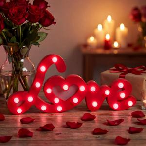 15.7 X 7.4 in Valentine's Day Light Up Love Sign Large Red Love Letters for Table Decorations Romantic Wooden Letters for Valentine Gift Wedding Birthday Tabletop Party Decor